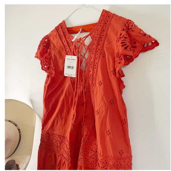 Free People Esperanza Orange Eyelet Mini Dress Size Small - Picture 14 of 15
